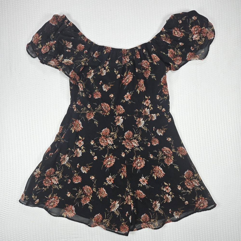 Kimchi Blue Floral Off Shoulder Romper Black Boho Festival Size M